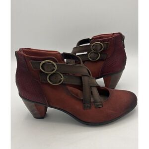 Earth Women's Amber Boot Size 7B Come Heel Bootie‎ Brown Leather Funky Bootie